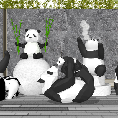 现代熊猫雕塑小品su模型
