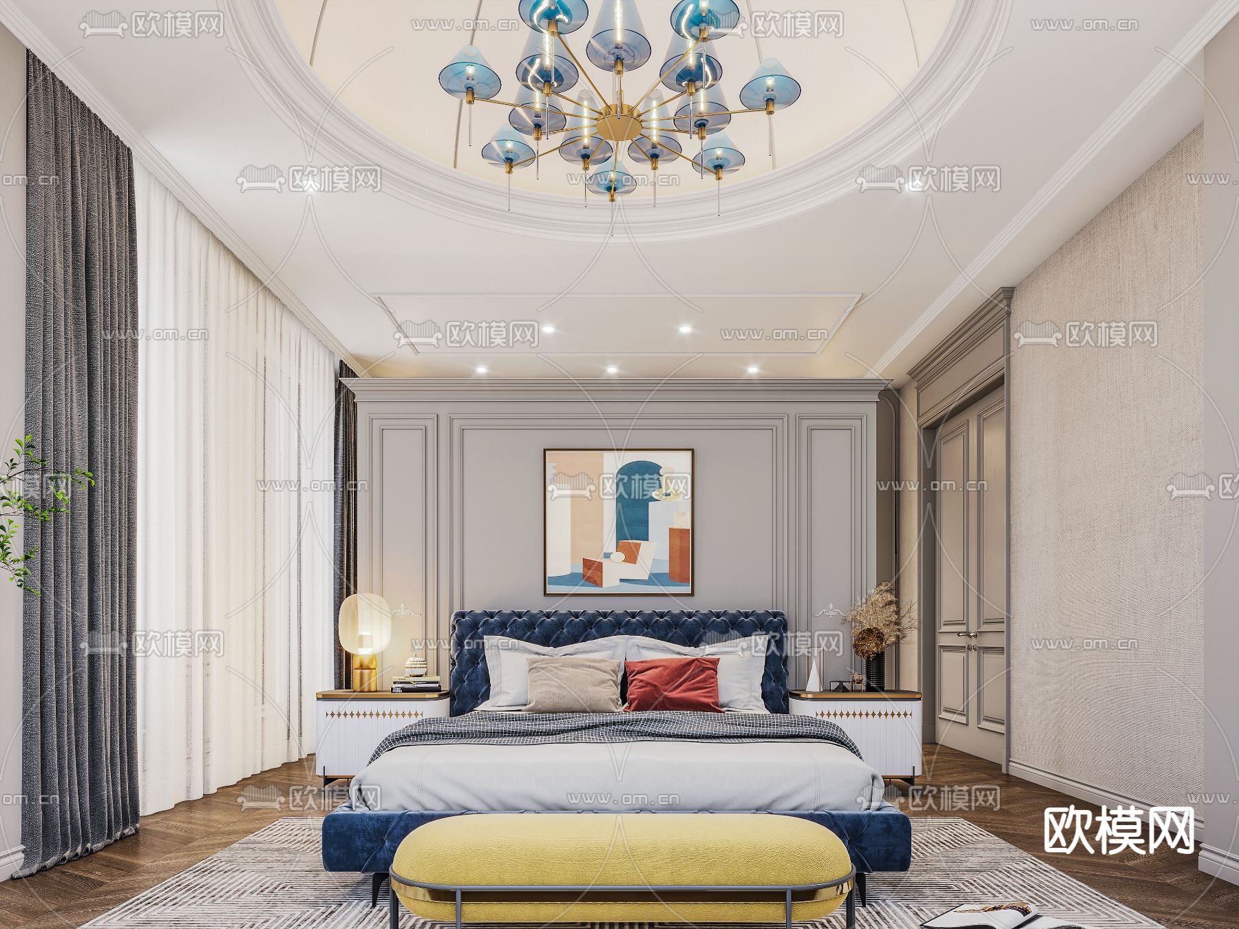 美式卧室书房3d模型下载（渲染图1）