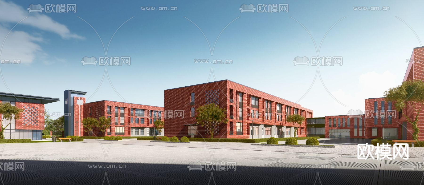 现代学校教学楼外观3d模型