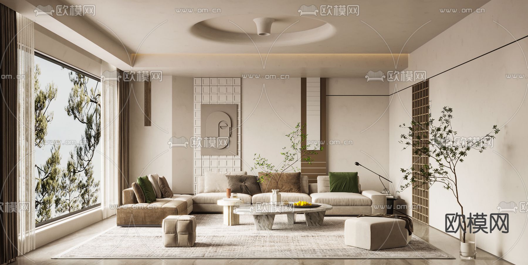 现代布艺转角沙发组合3d模型下载（渲染图1）