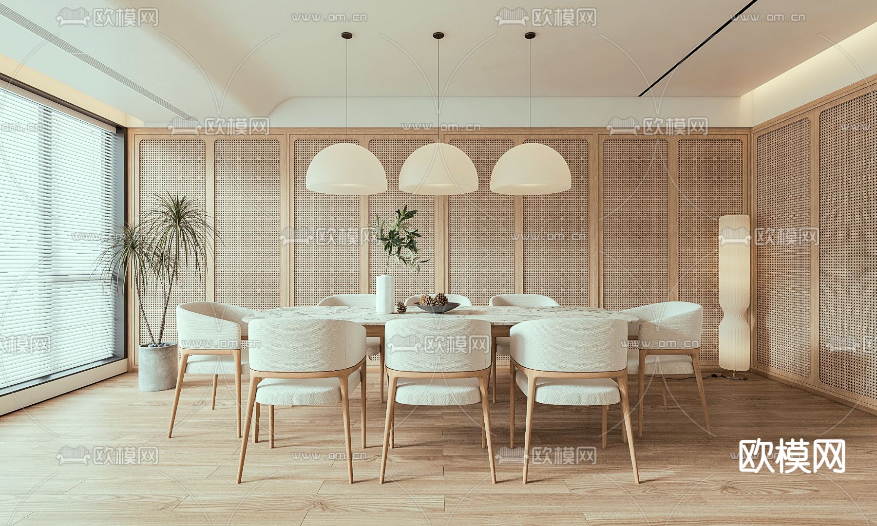 侘寂实木餐桌椅3d模型下载