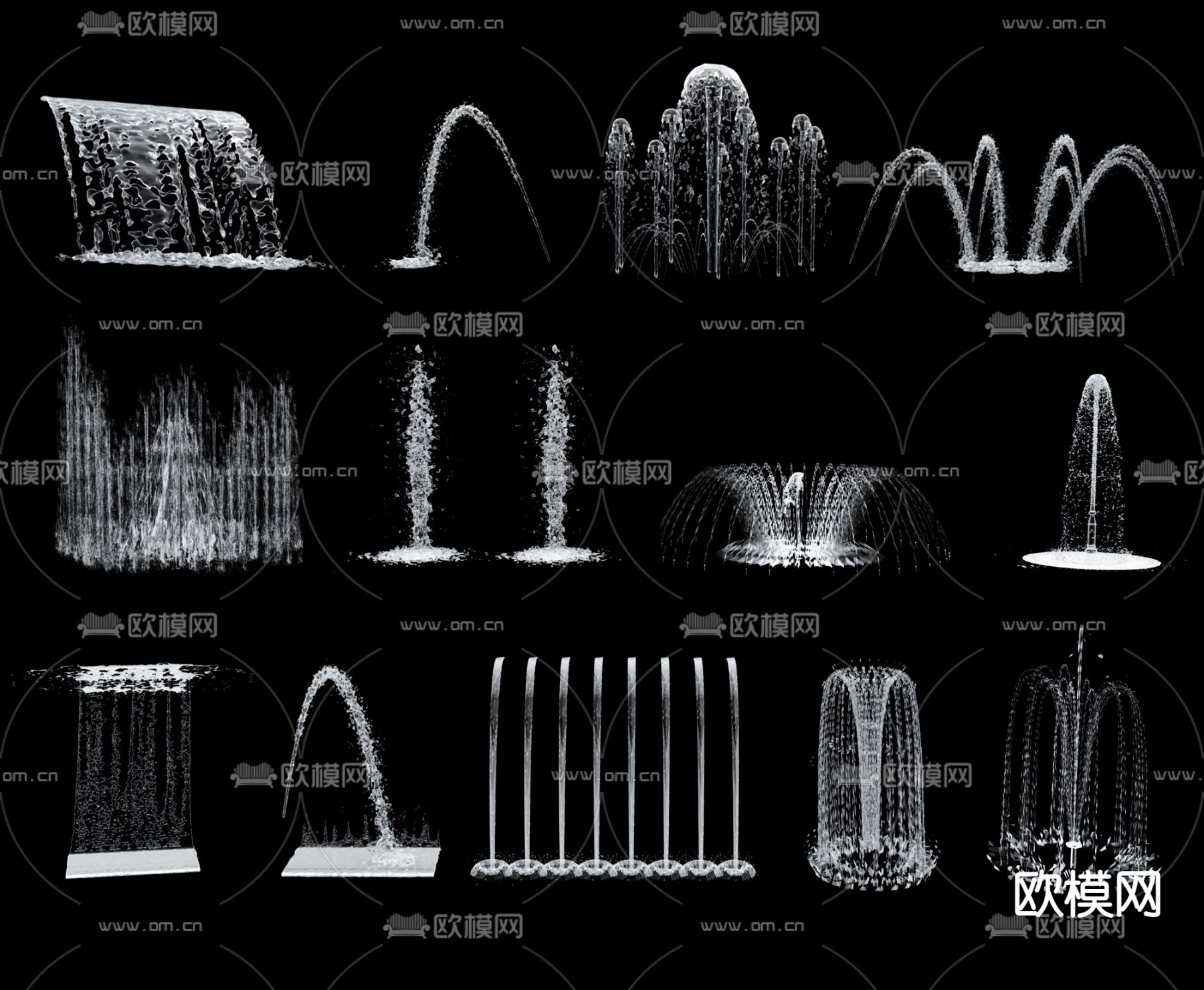 现代喷泉水柱瀑布3d模型下载