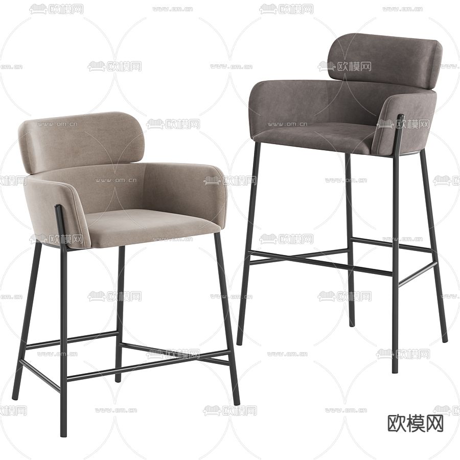 现代布艺吧台椅3d模型下载（渲染图1）
