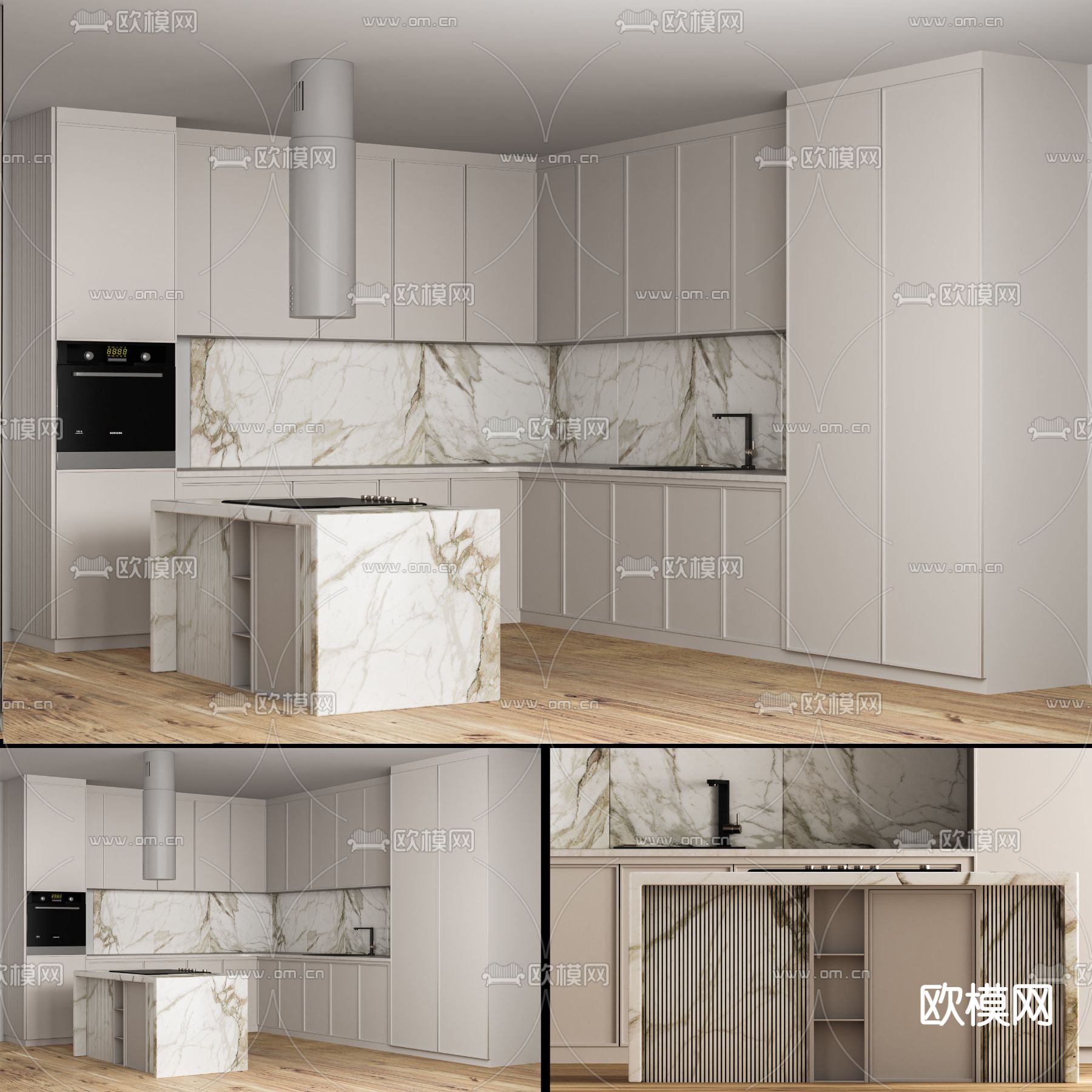 现代中岛台厨房橱柜3d模型下载（渲染图3）
