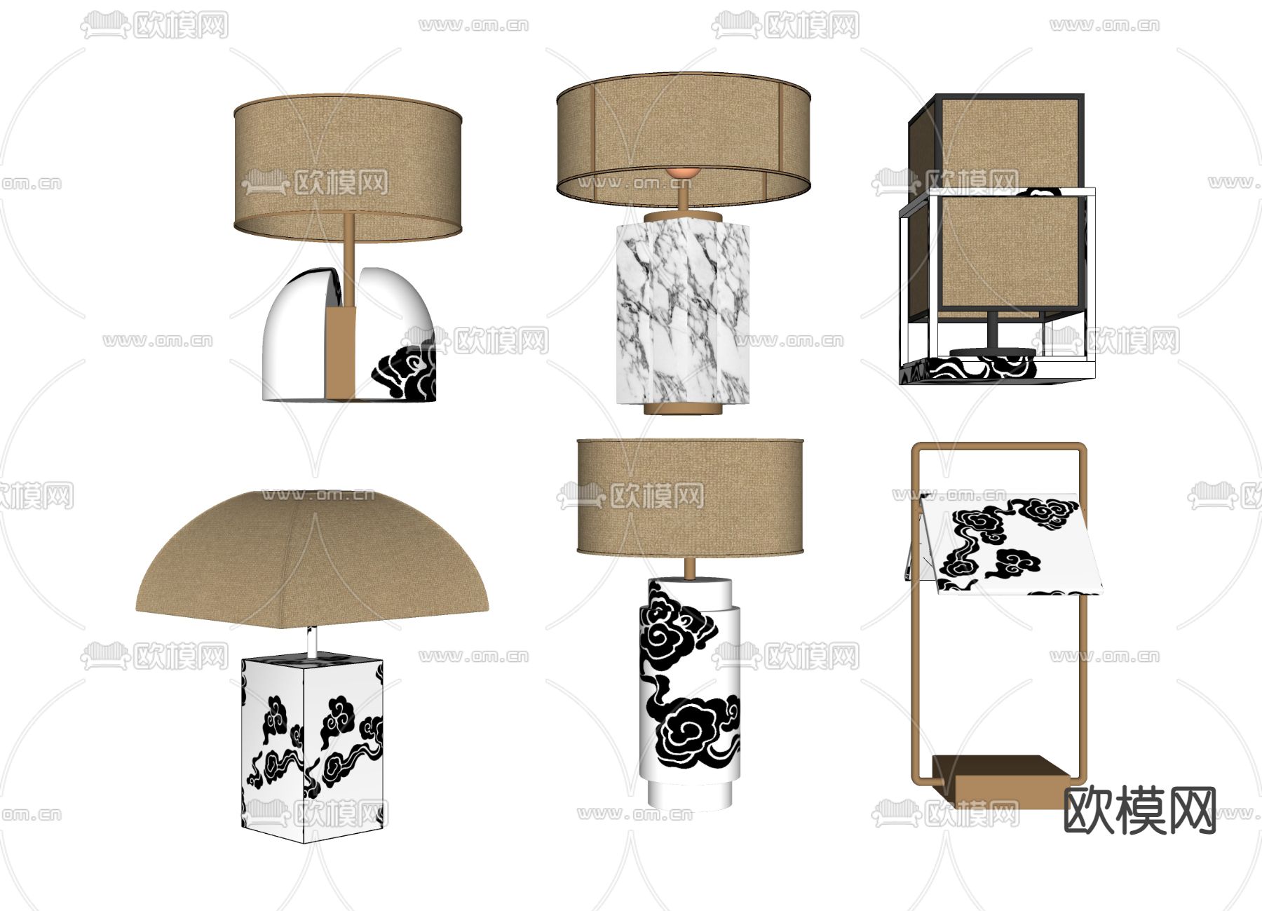 新中式布艺台灯su模型下载