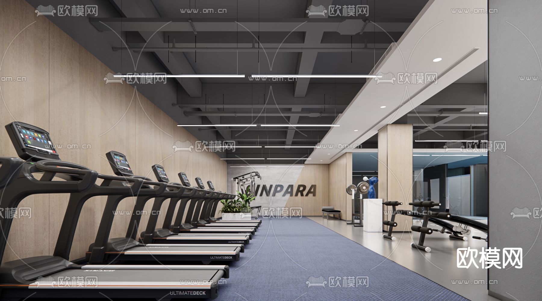 现代健身房su模型下载（渲染图1）