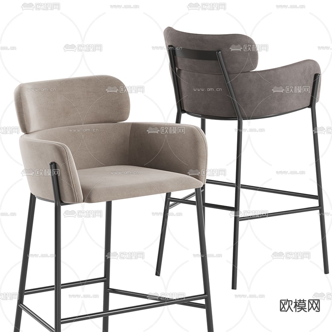 现代布艺吧台椅3d模型下载（渲染图3）