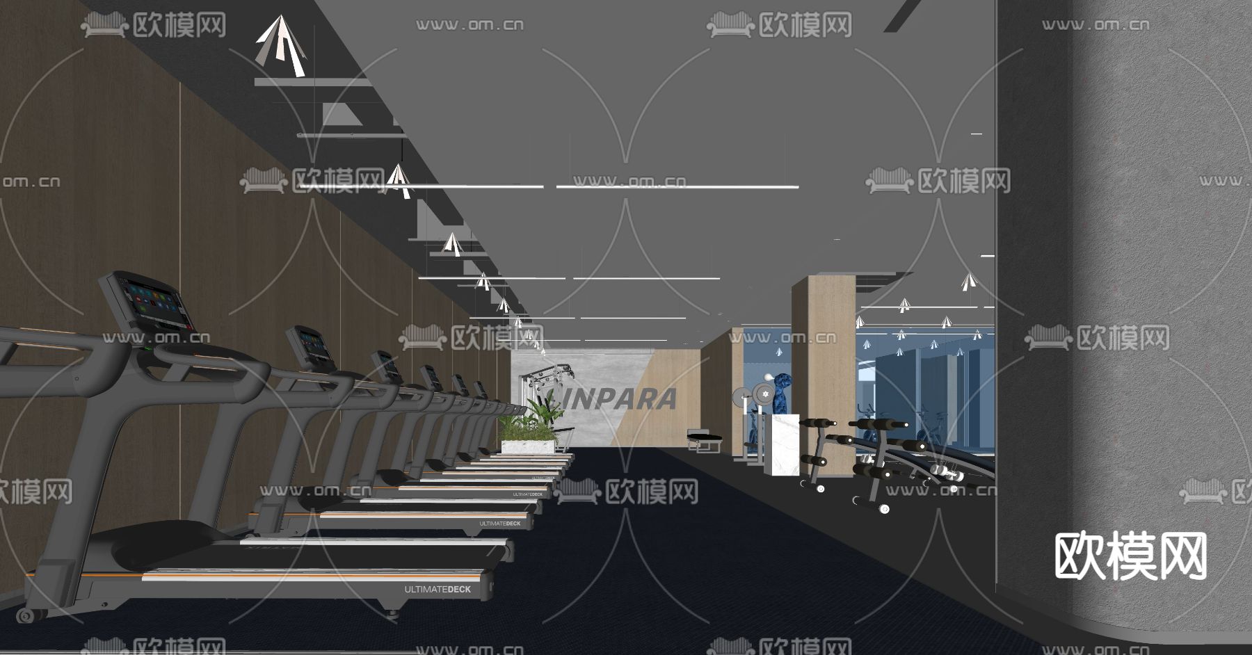 现代健身房su模型下载（渲染图2）