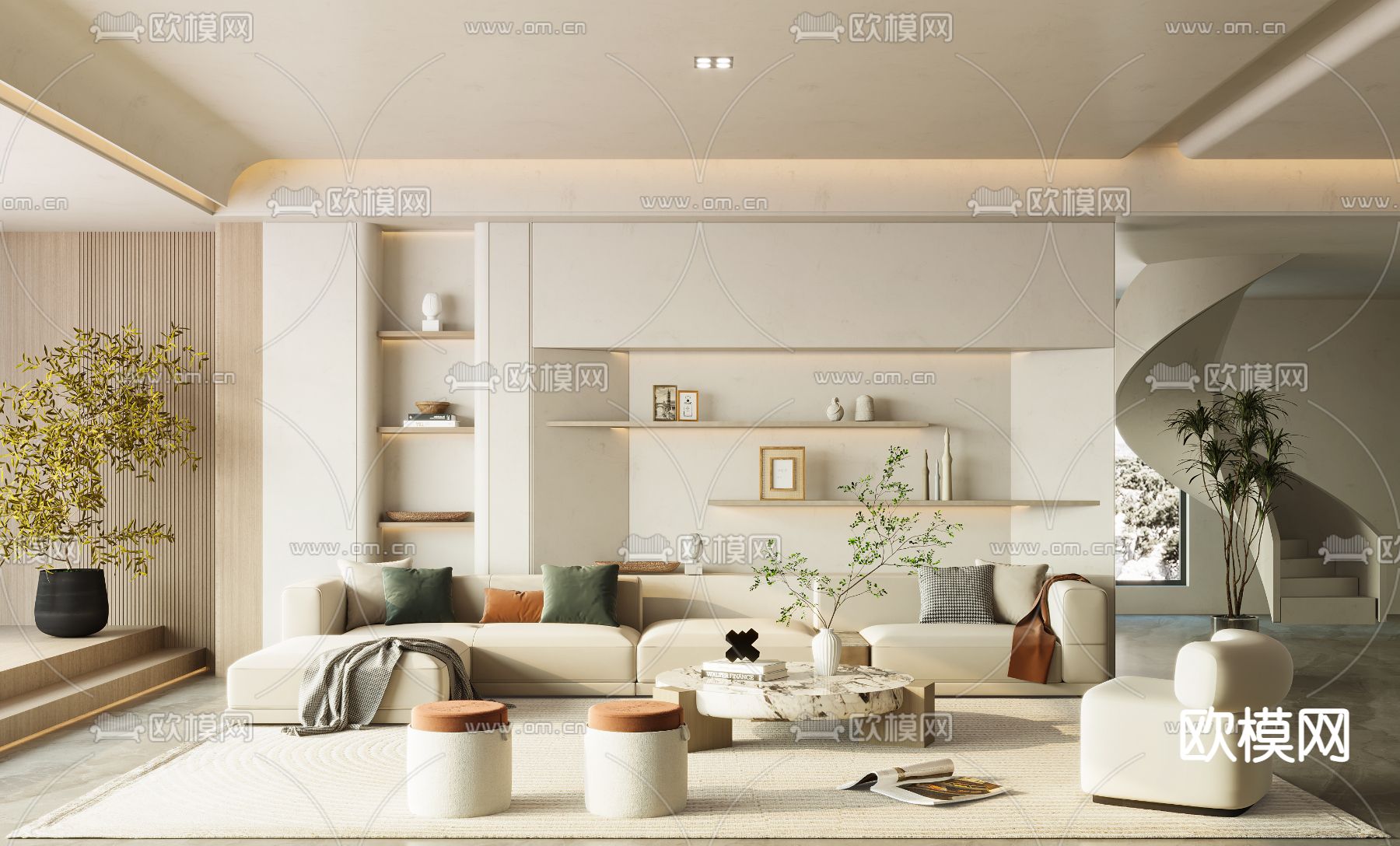 现代布艺沙发组合3d模型下载