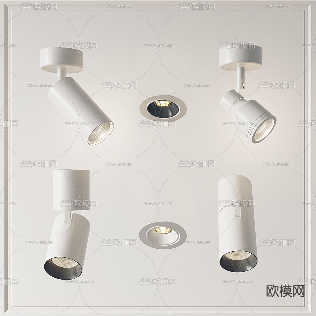 现代筒灯射灯轨道灯3d模型下载