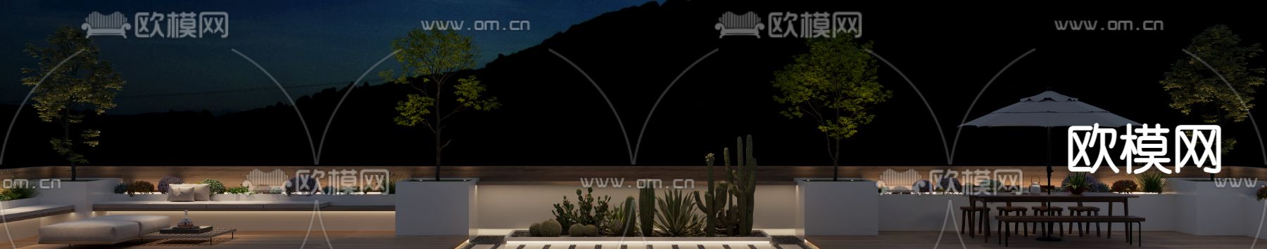 现代庭院花园夜景3d模型下载（渲染图3）