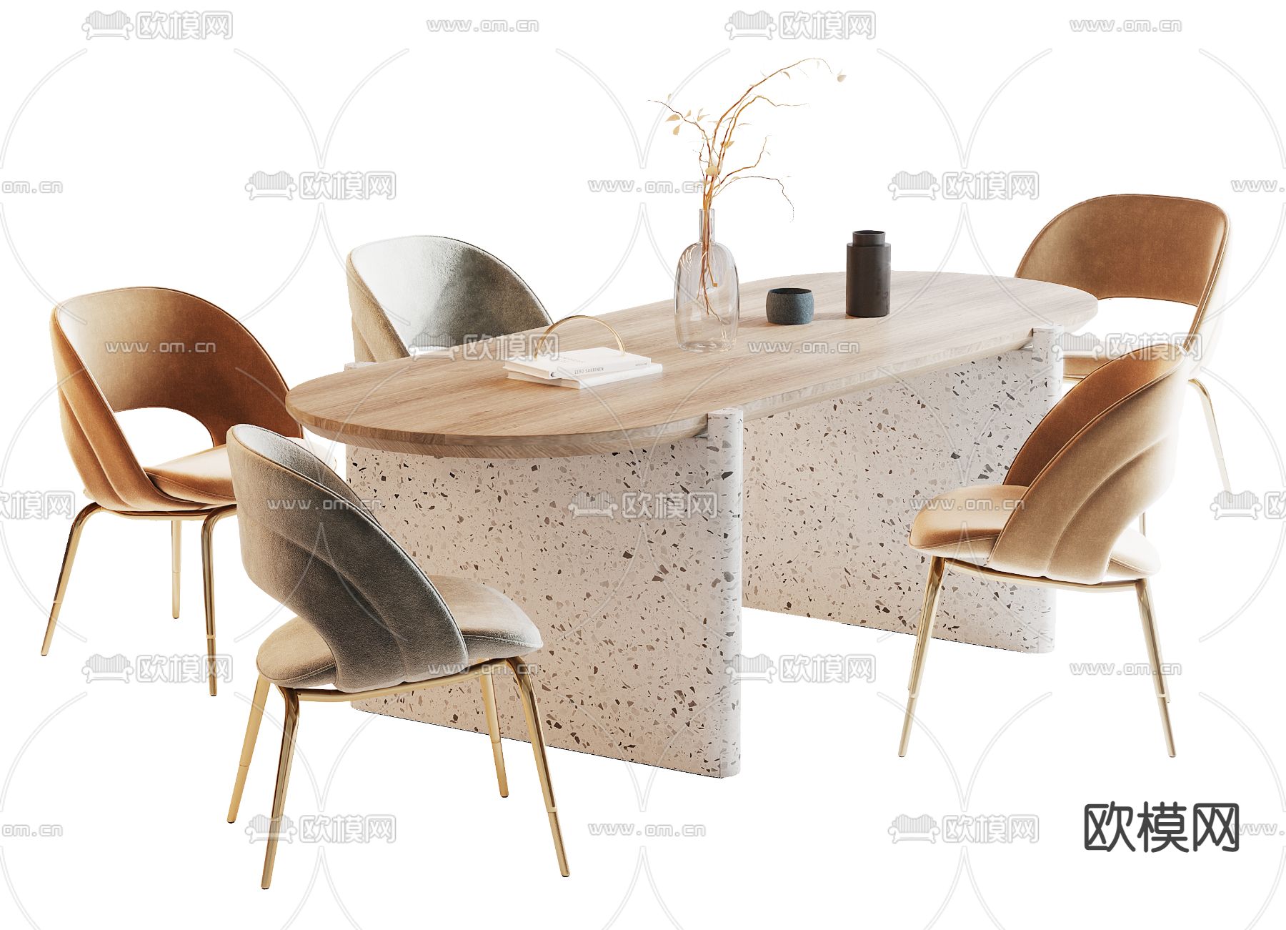 北欧原木餐桌椅3d模型下载（渲染图2）