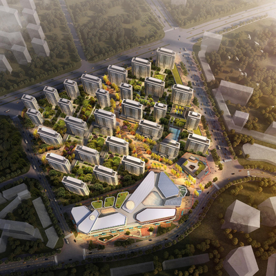  现代小区住宅楼鸟瞰su模型 