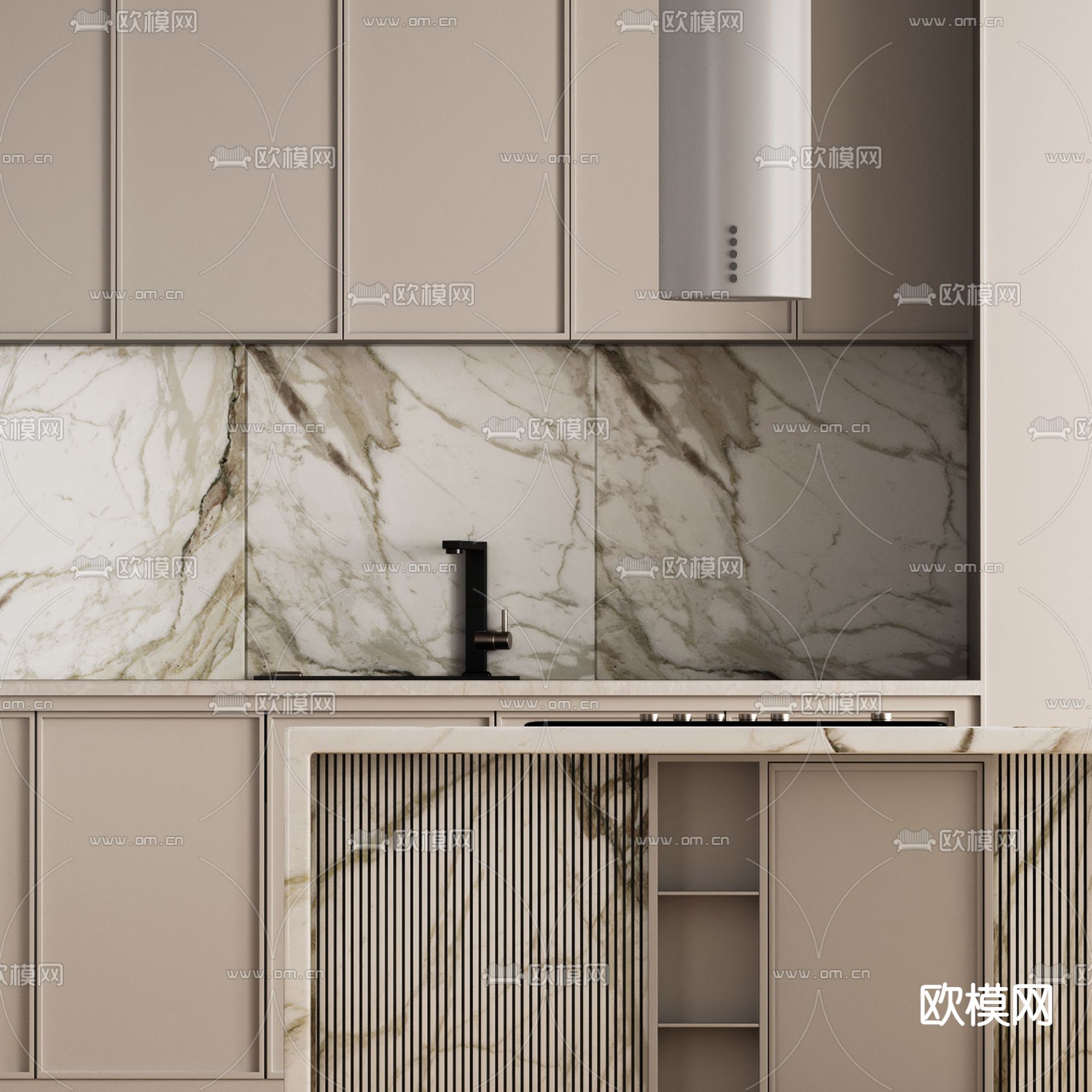 现代中岛台厨房橱柜3d模型下载（渲染图2）