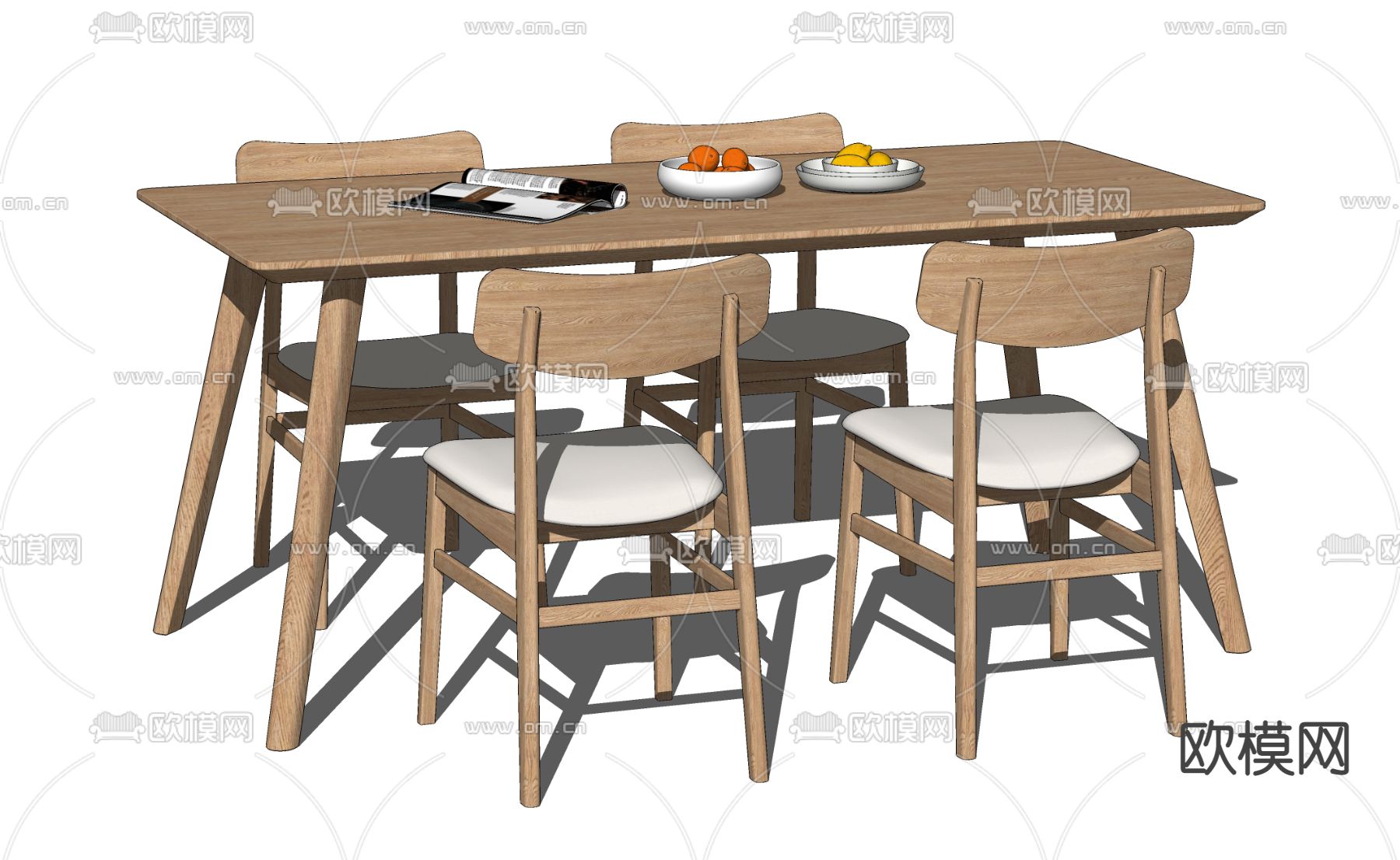 北欧实木餐桌椅su模型下载