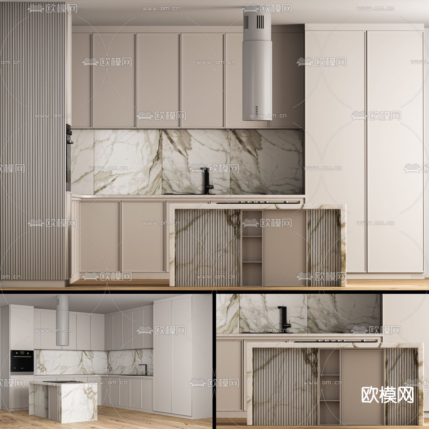 现代中岛台厨房橱柜3d模型下载（渲染图1）