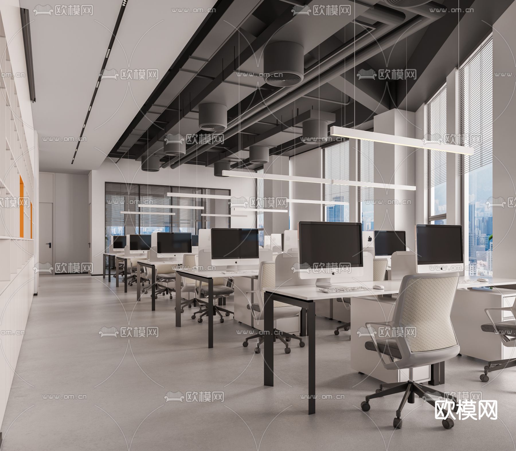 现代敞开式办公区3d模型下载_ID11789035_3dmax免费模型-欧模网