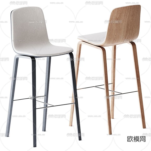 现代实木吧台椅3d模型下载(渲染图1)