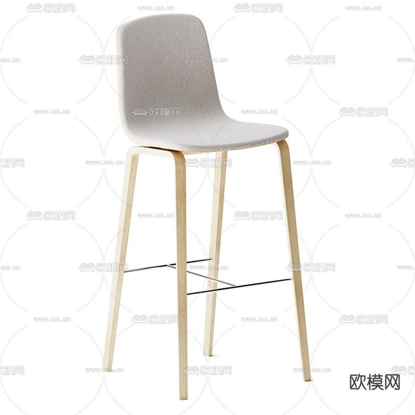 现代实木吧台椅3d模型下载(渲染图2)