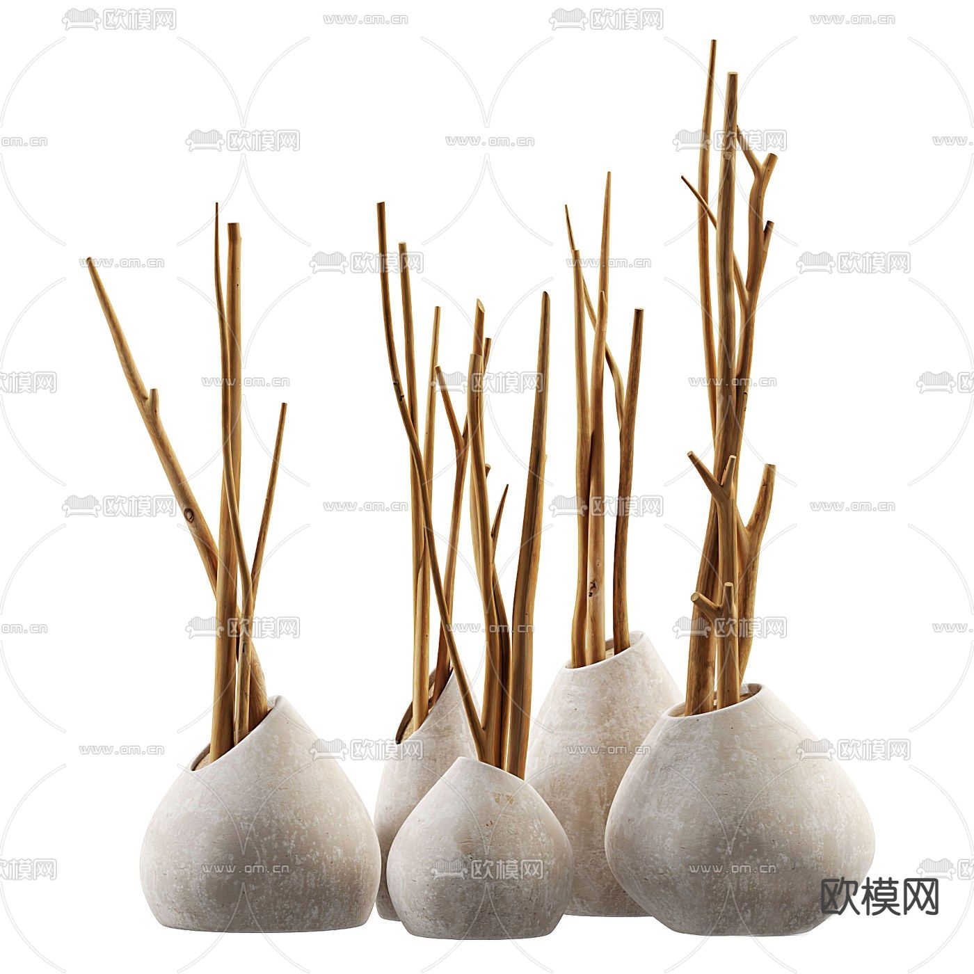 现代干支枯枝花瓶3d模型下载