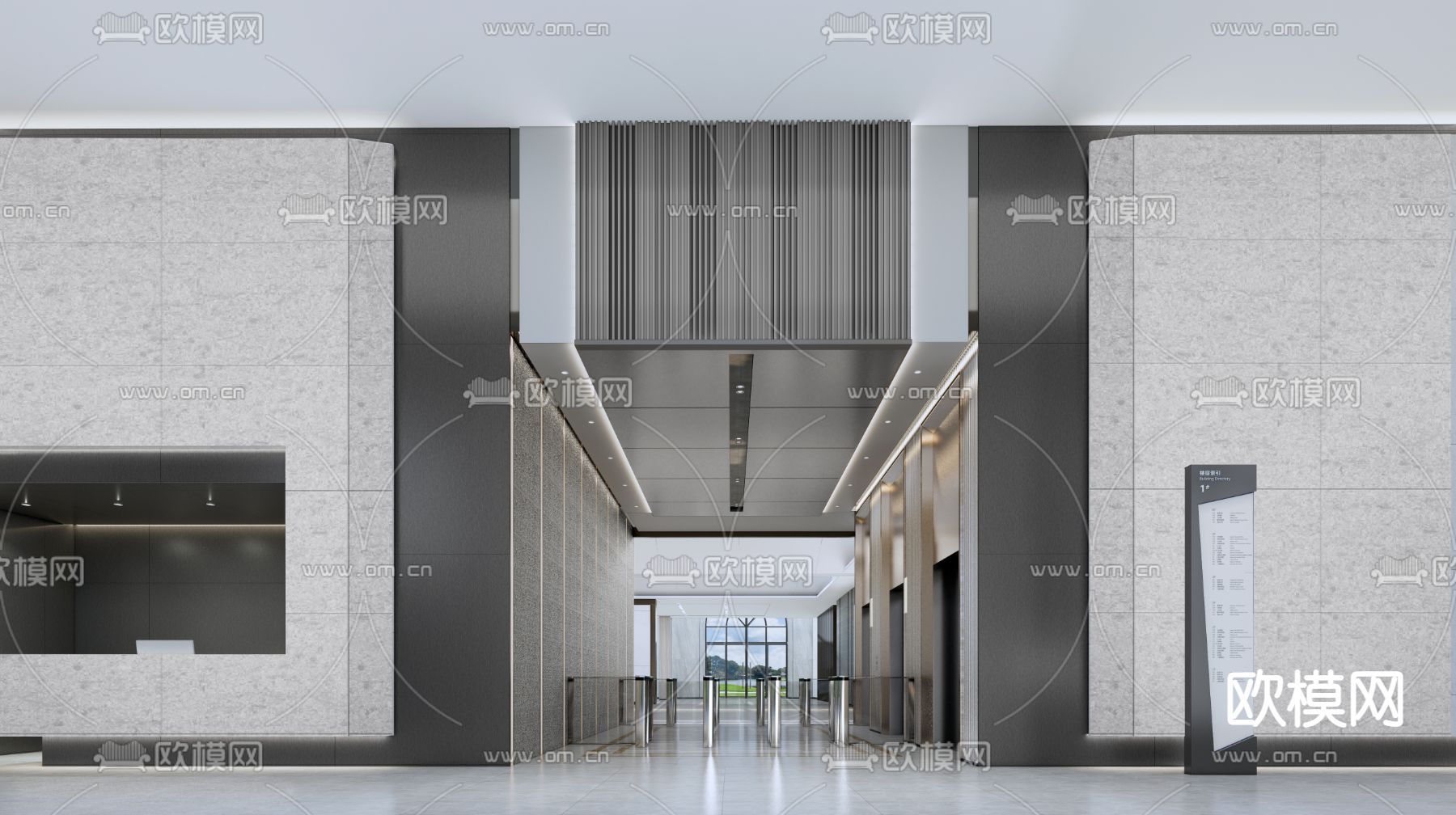 现代公司大堂su模型