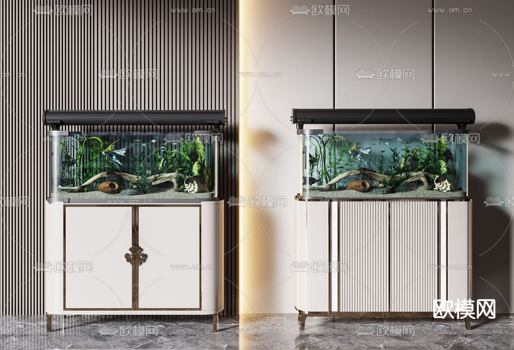 新中式轻奢鱼缸水族箱3d模型