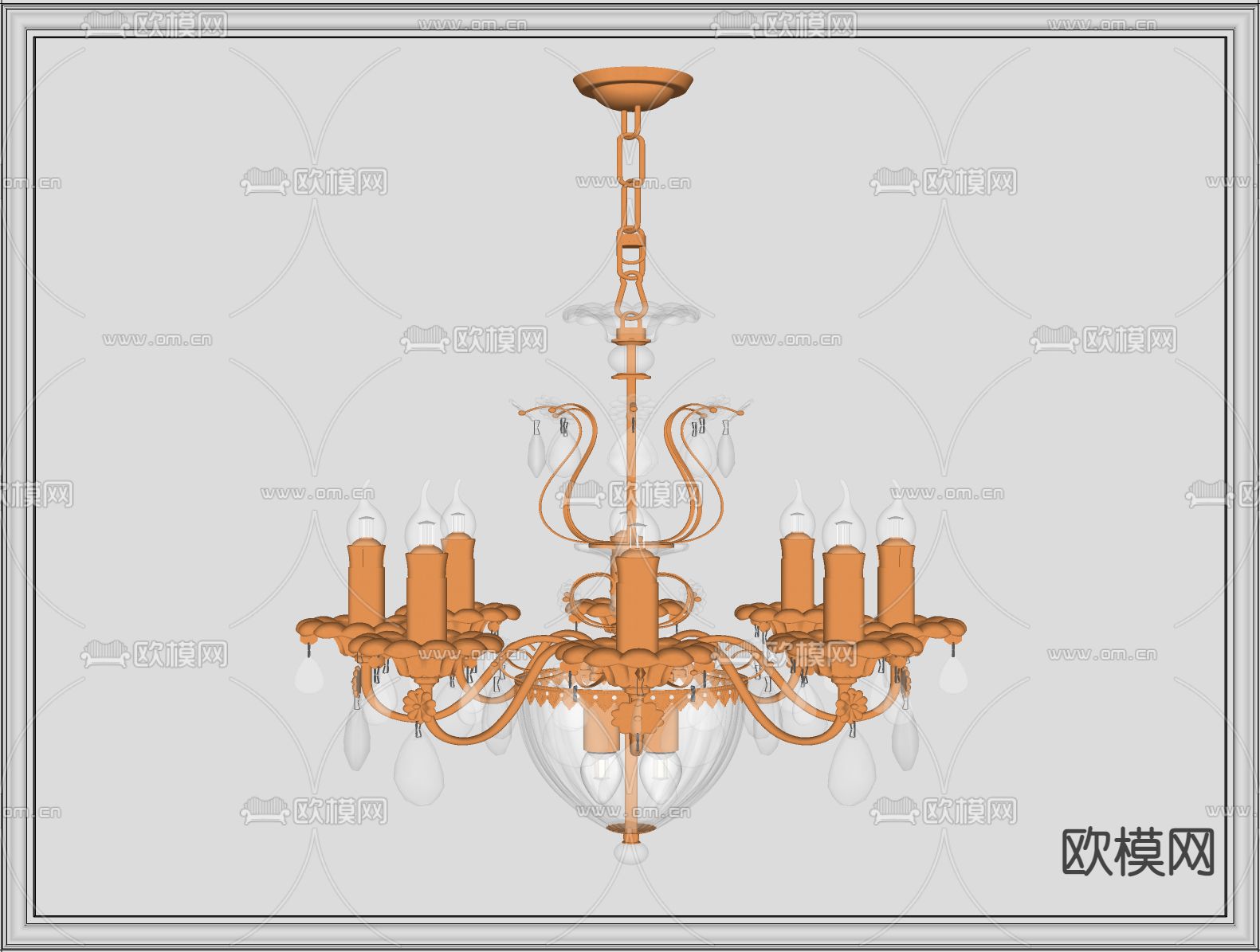 欧式金属吊灯su模型下载（渲染图2）