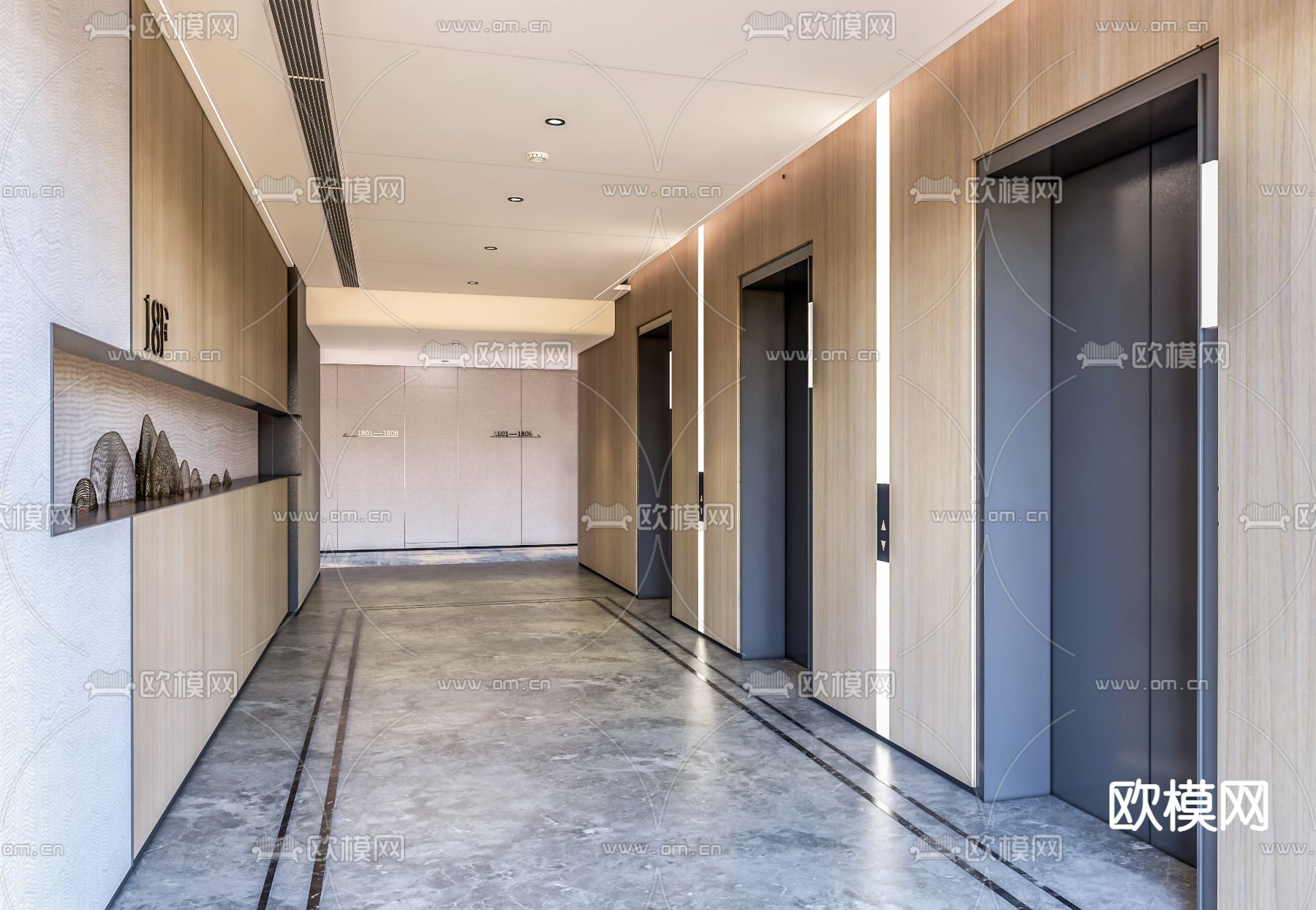 现代办公区电梯厅su模型下载