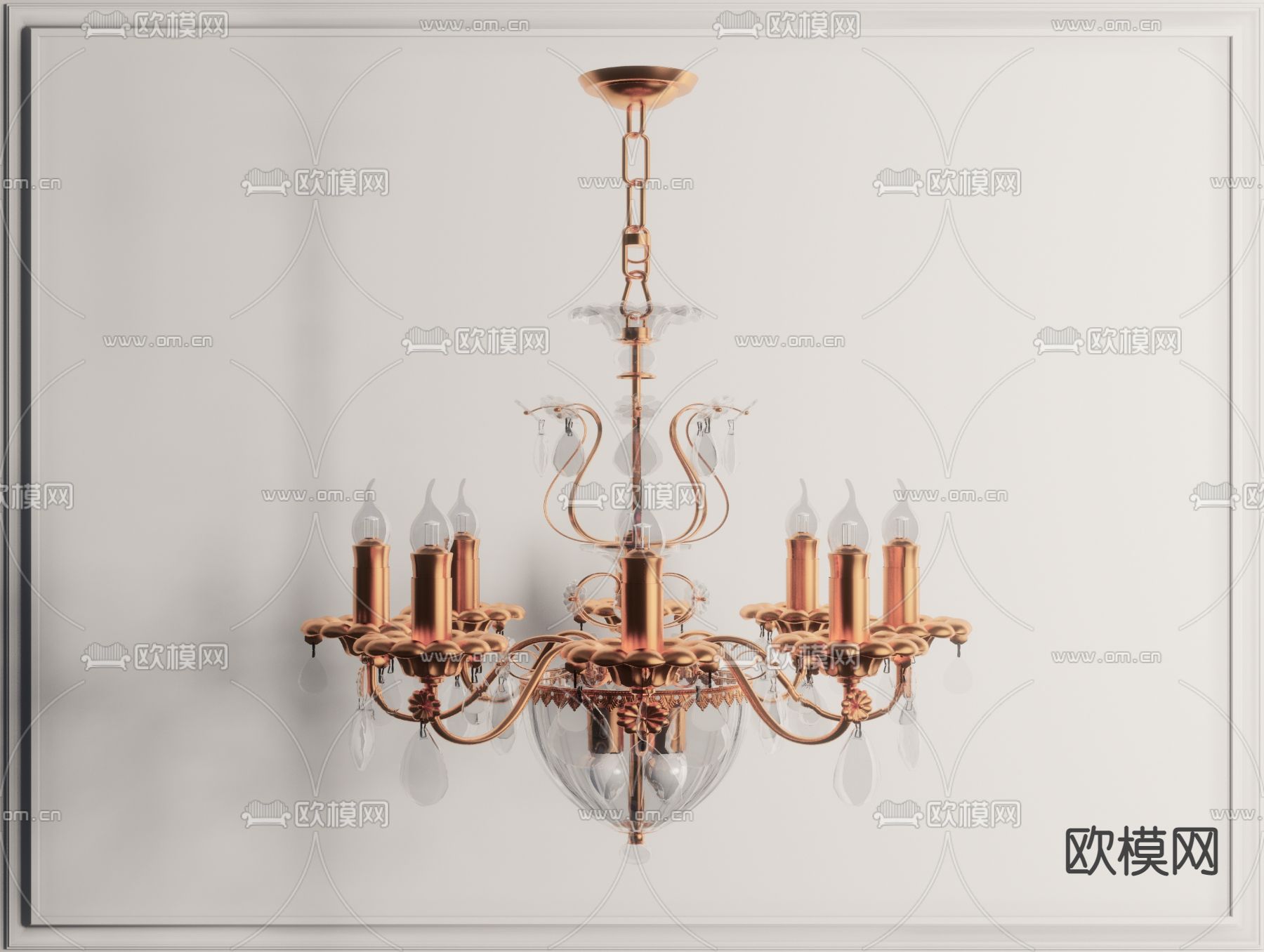 欧式金属吊灯su模型下载（渲染图1）