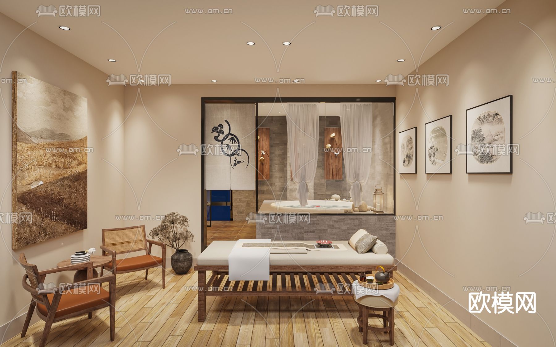 侘寂风SPA包间3d模型下载