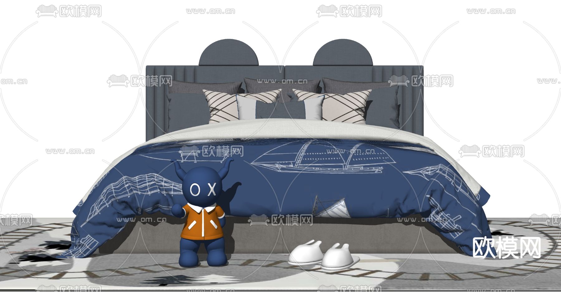 北欧布艺儿童床su模型下载