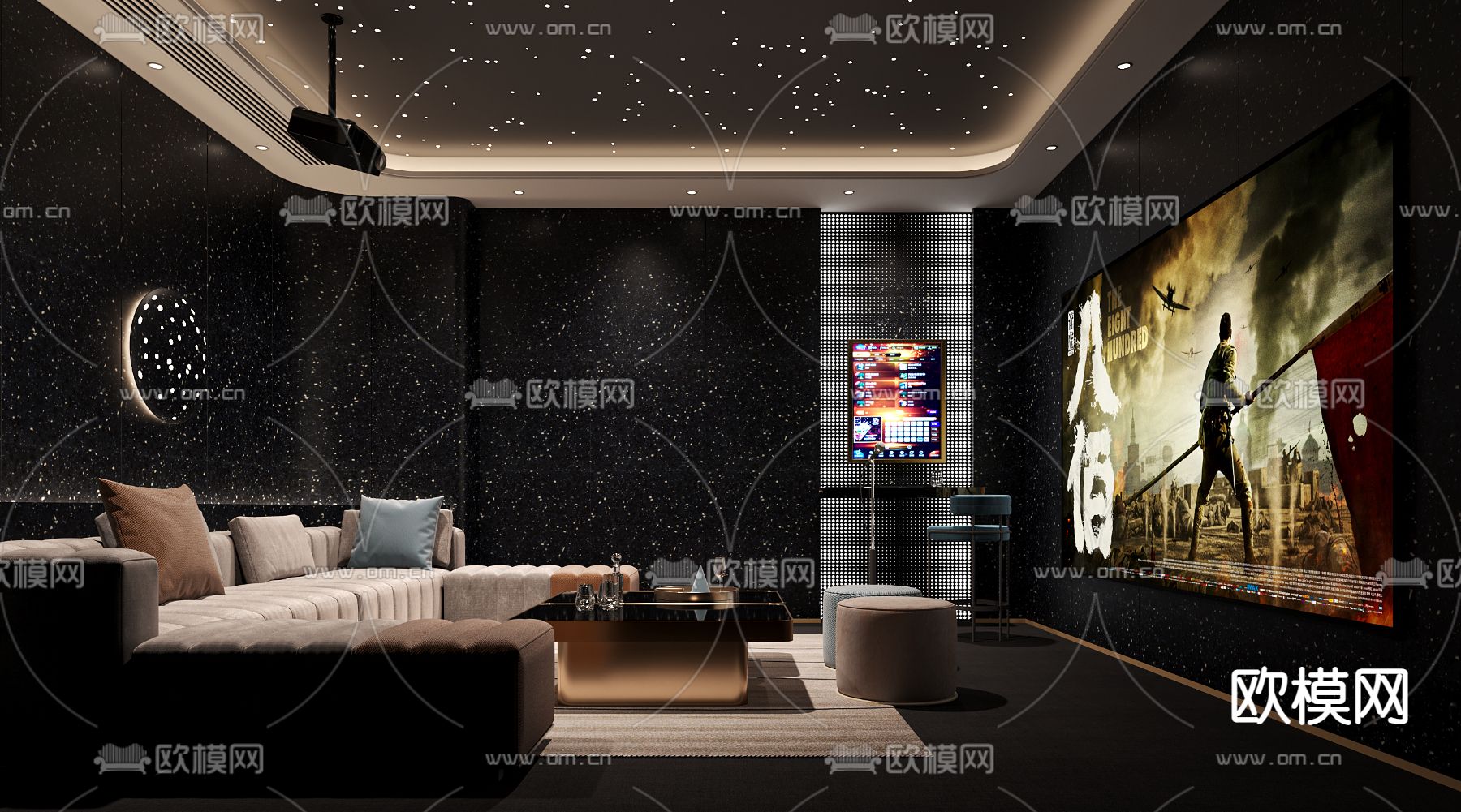 现代影音室视听室3d模型下载