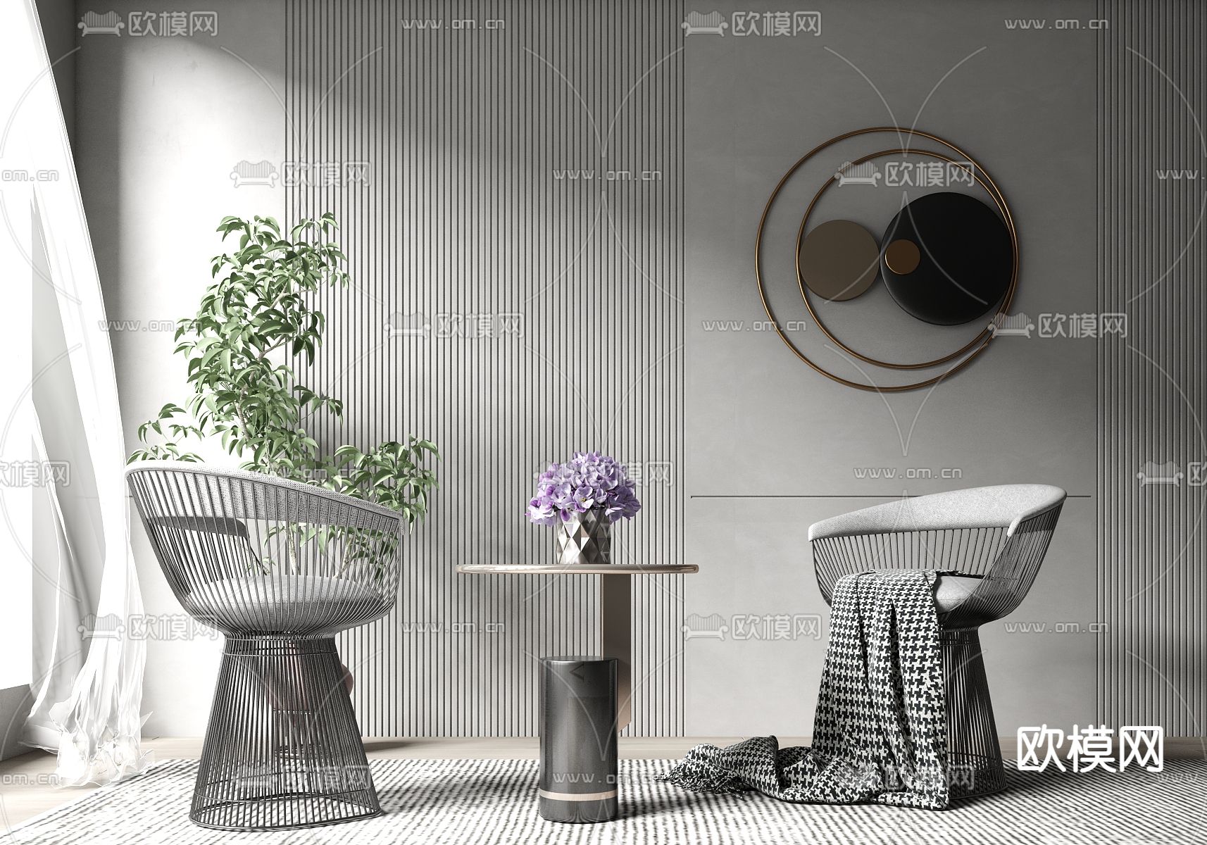 现代轻奢休闲椅su模型下载（渲染图1）