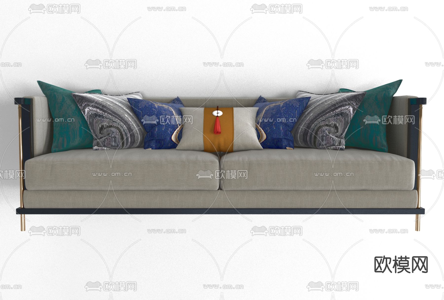 新中式布艺双人沙发免费3d模型下载