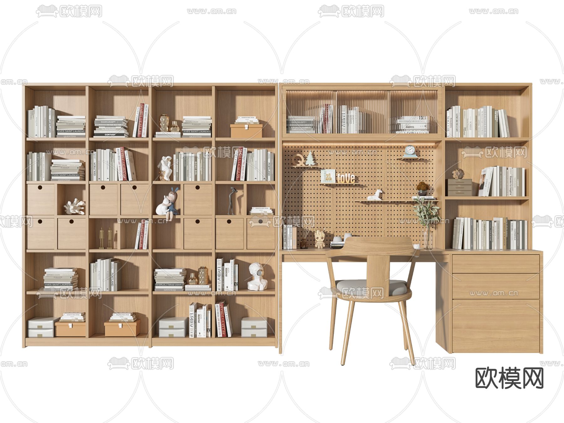北欧原木书柜su模型下载（渲染图1）