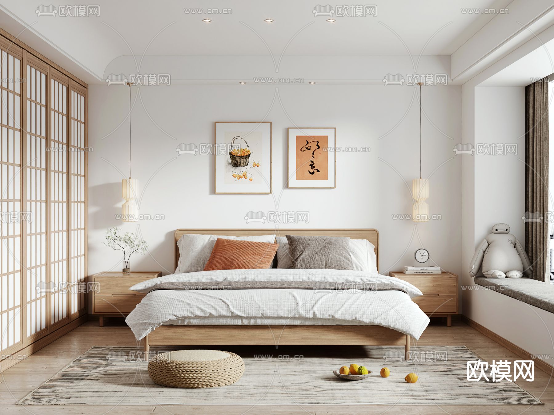 日式卧室su模型下载（渲染图1）