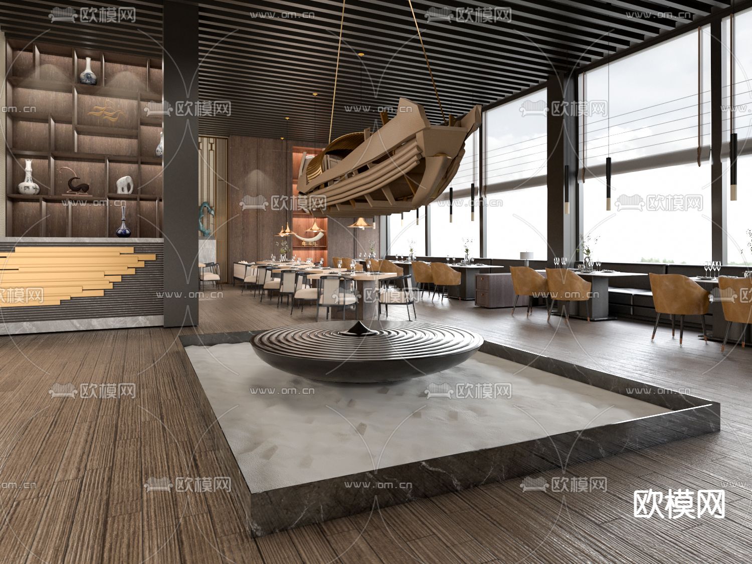 新中式酒店中餐厅su模型