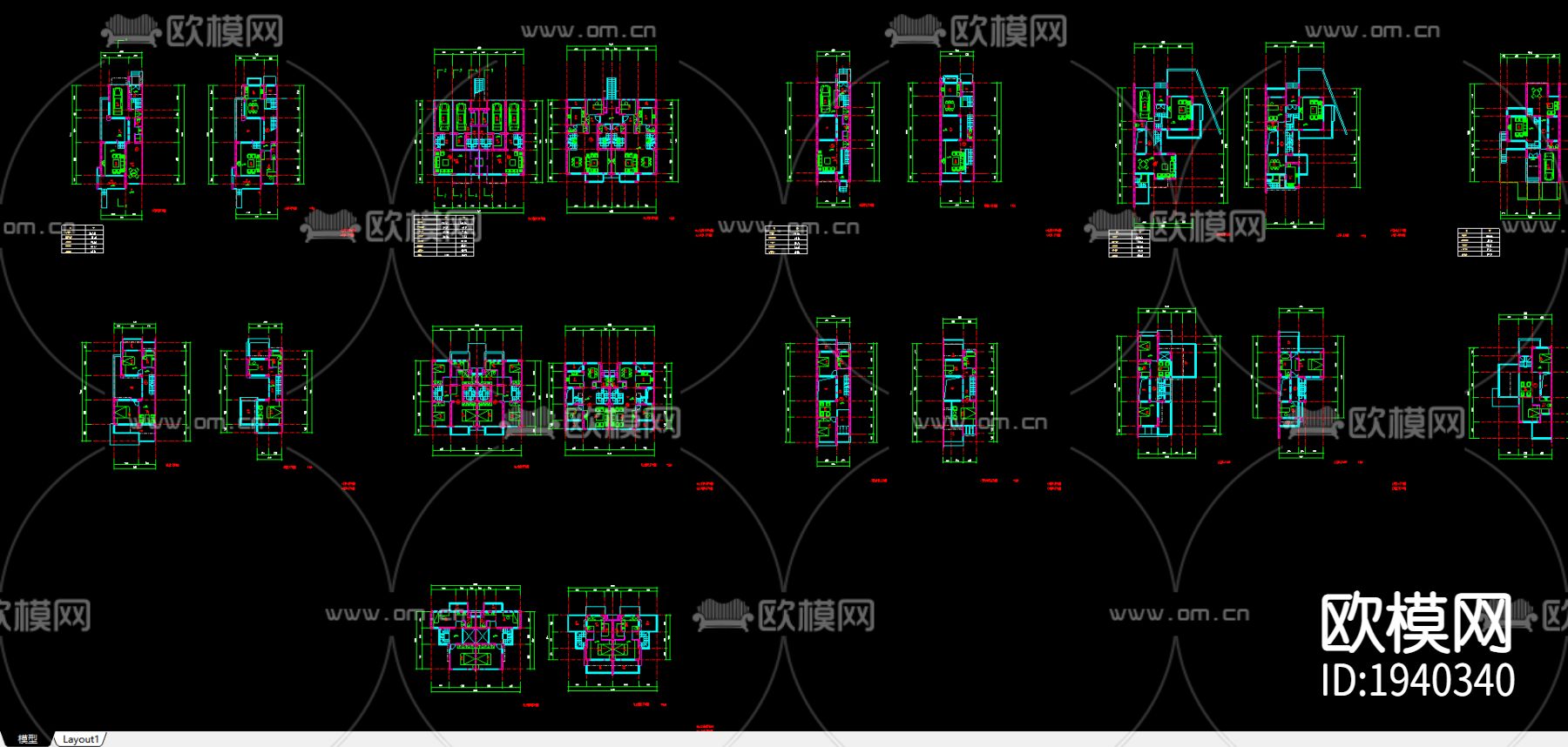 某小区叠加别墅平面图下载（渲染图1）