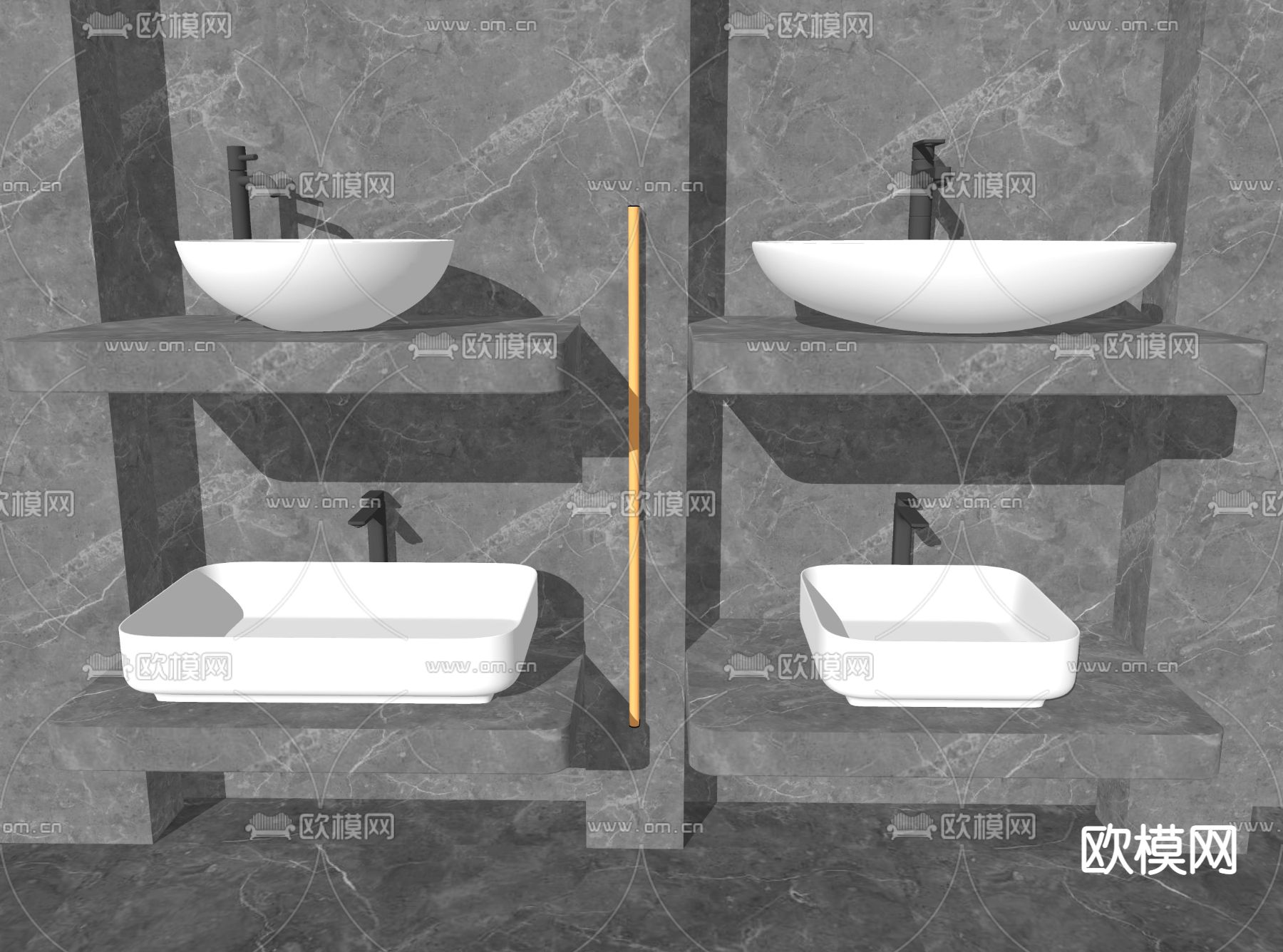 现代洗手台盆su模型下载（渲染图2）