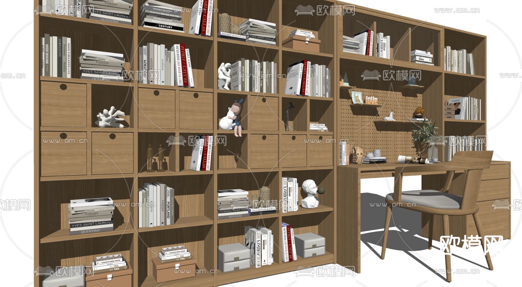 北欧原木书柜su模型下载（渲染图2）
