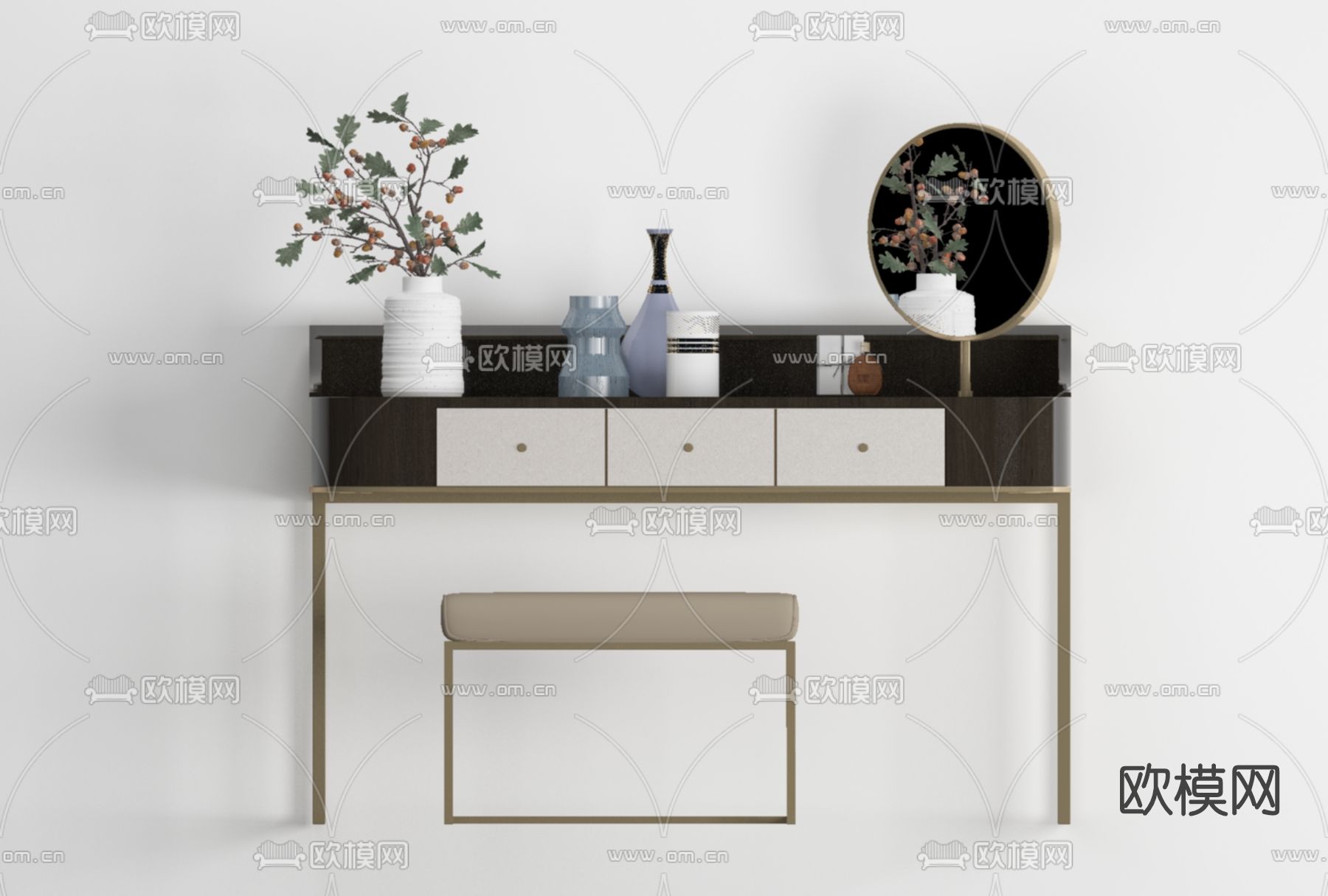 新中式梳妆台免费3d模型下载
