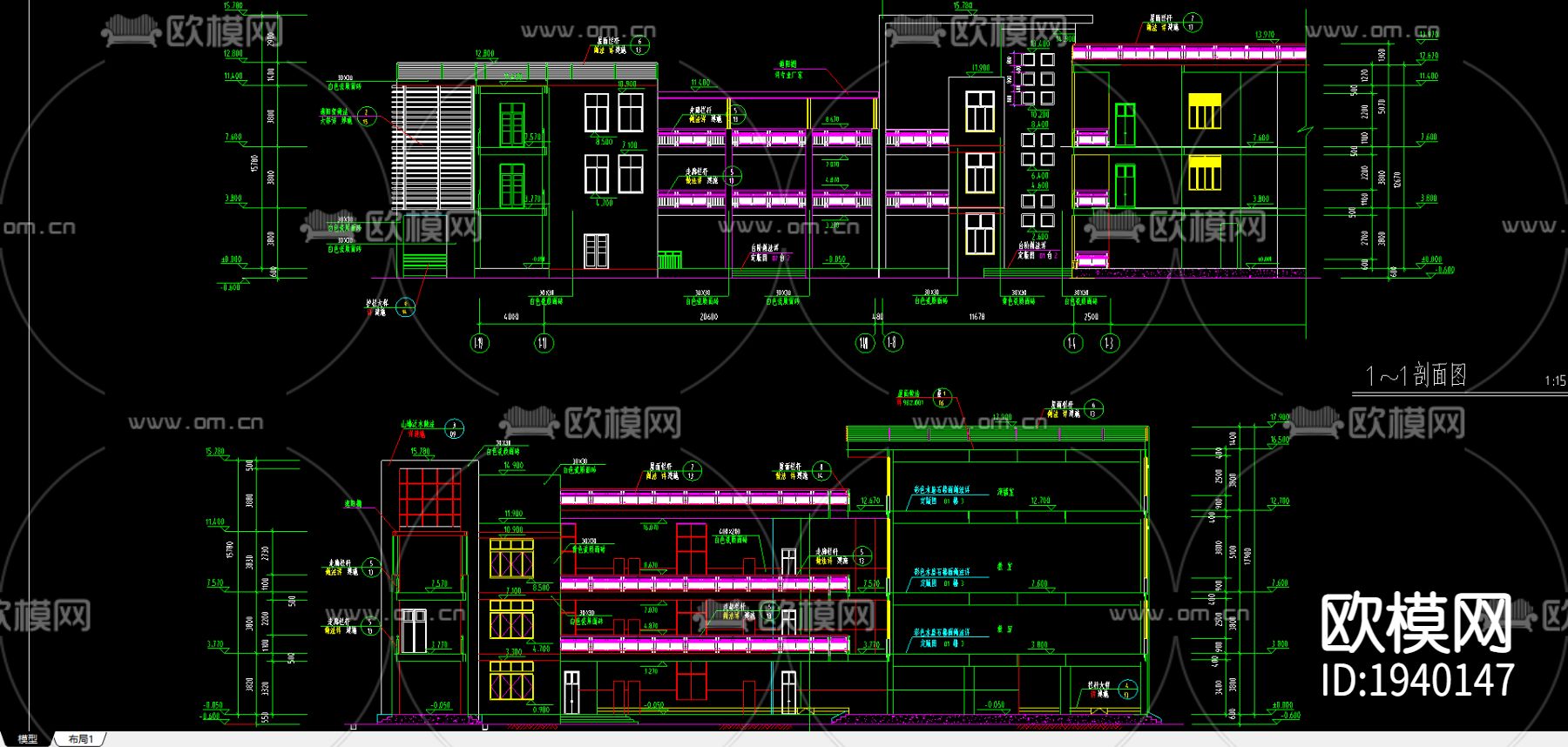 艺术楼建施下载（渲染图1）