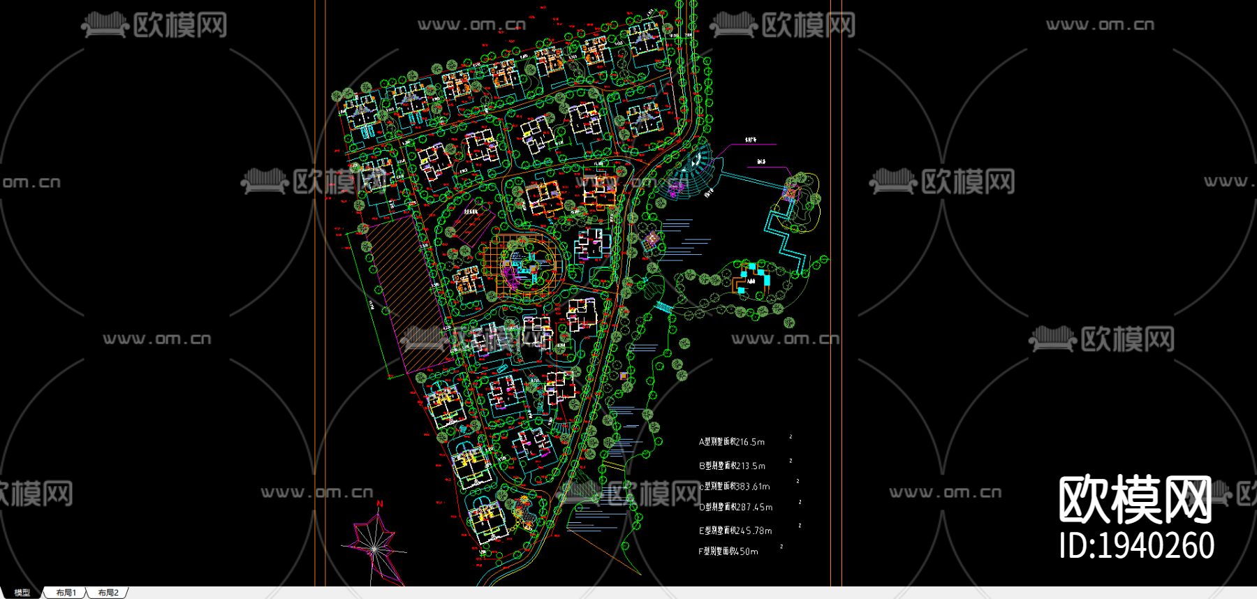 别墅区规划总图及景观设计下载（渲染图1）