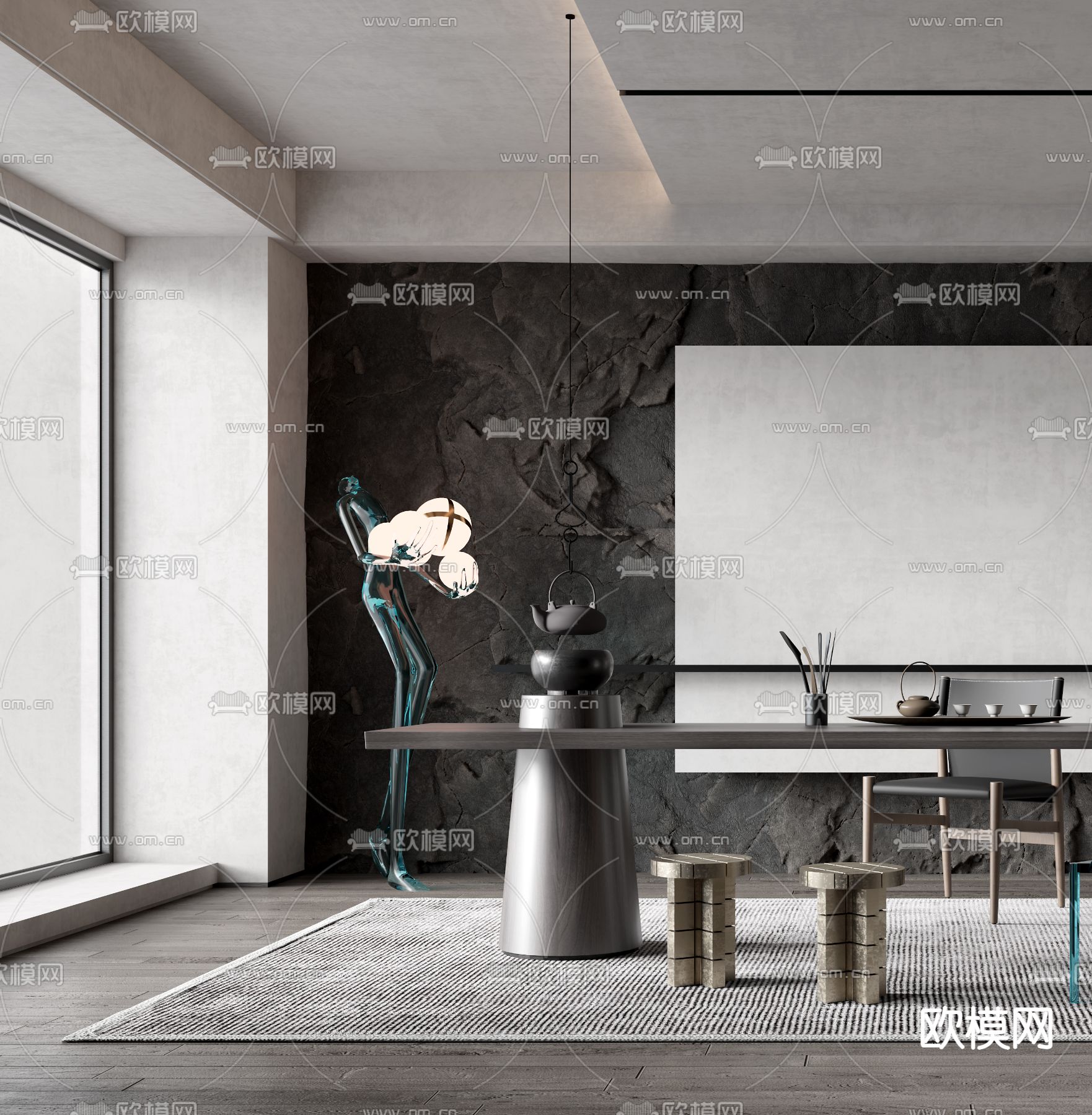 现代高级灰茶室3d模型下载（渲染图2）