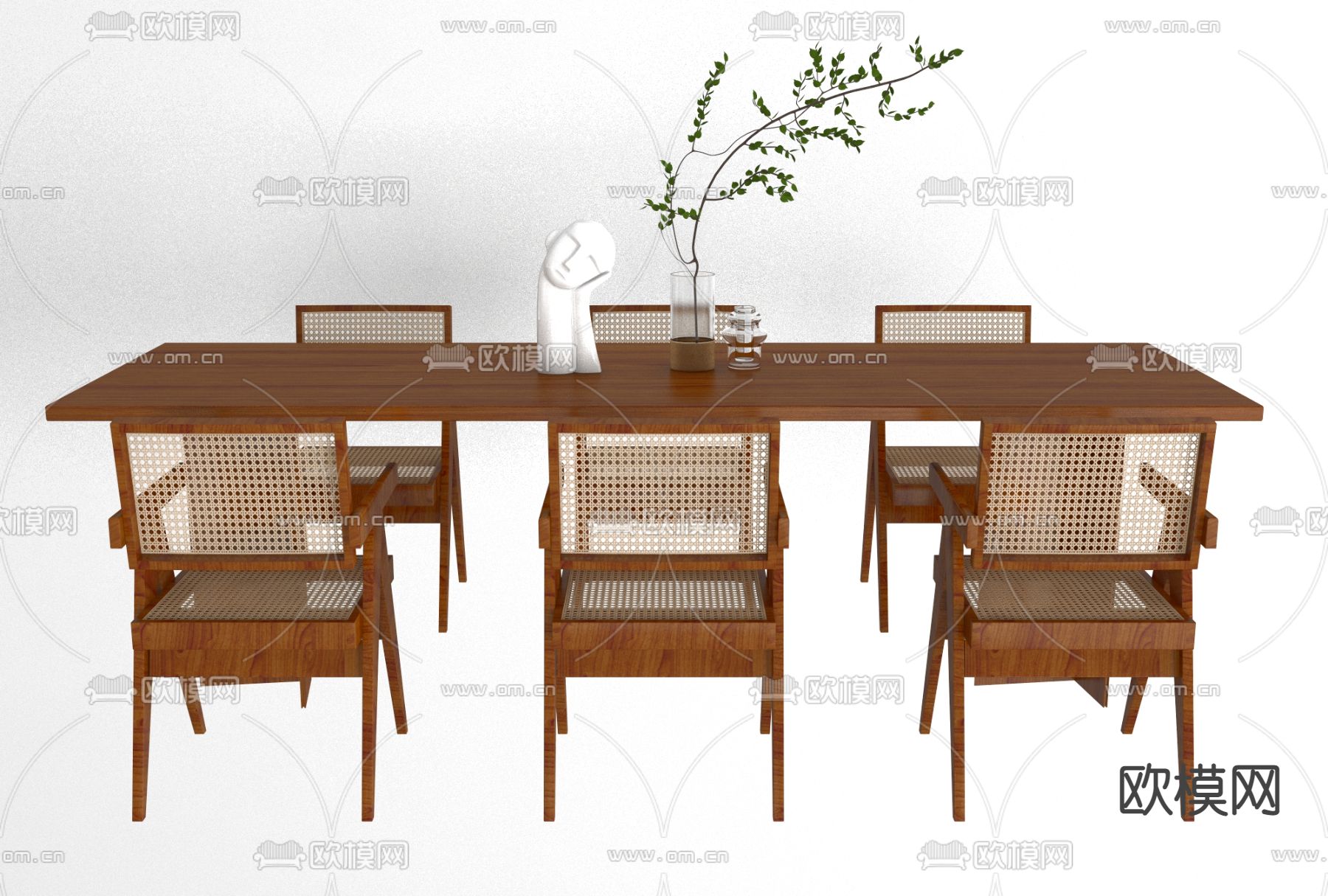 新中式实木餐桌椅免费3d模型下载