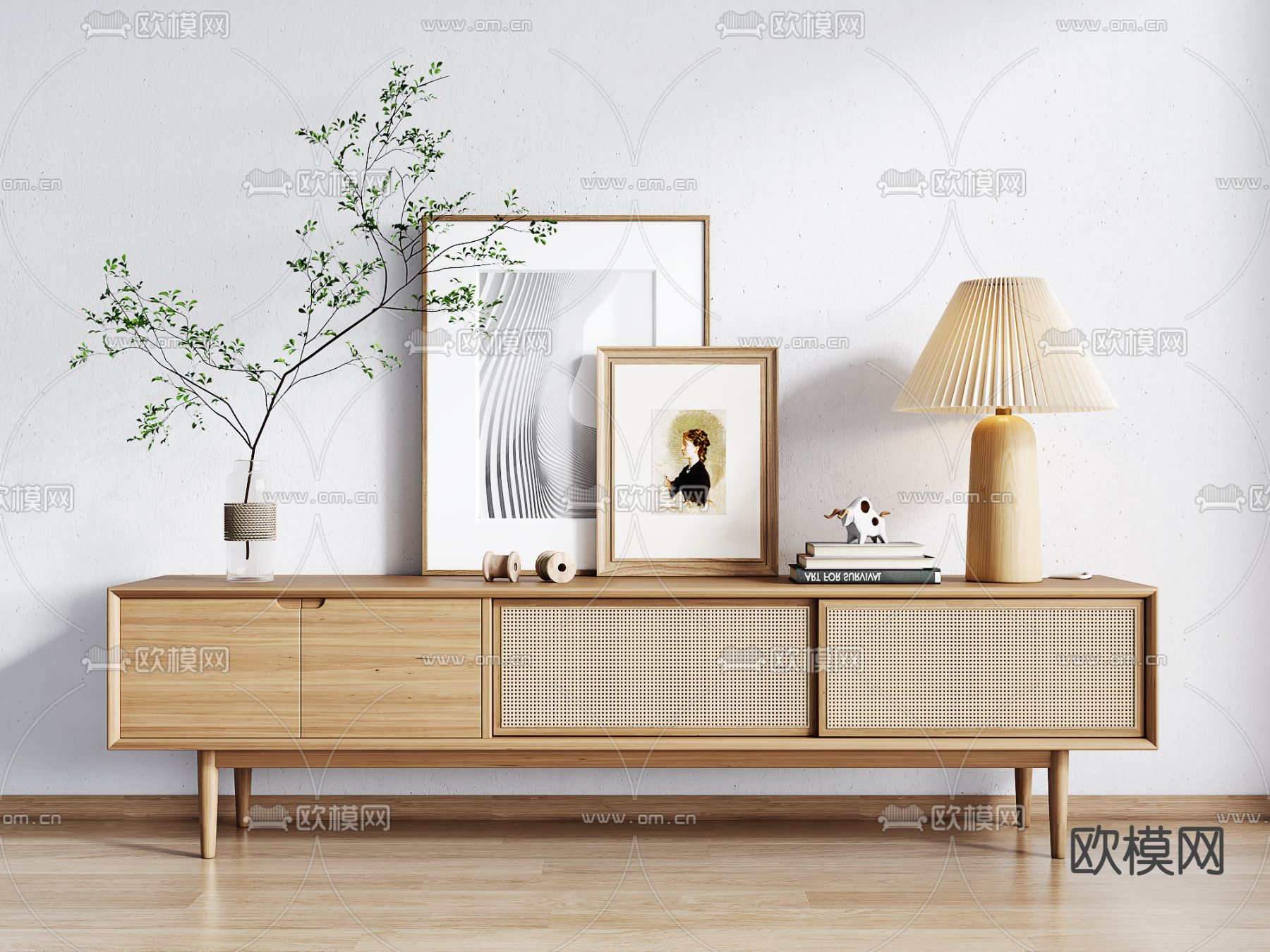 北欧实木电视柜su模型下载（渲染图1）