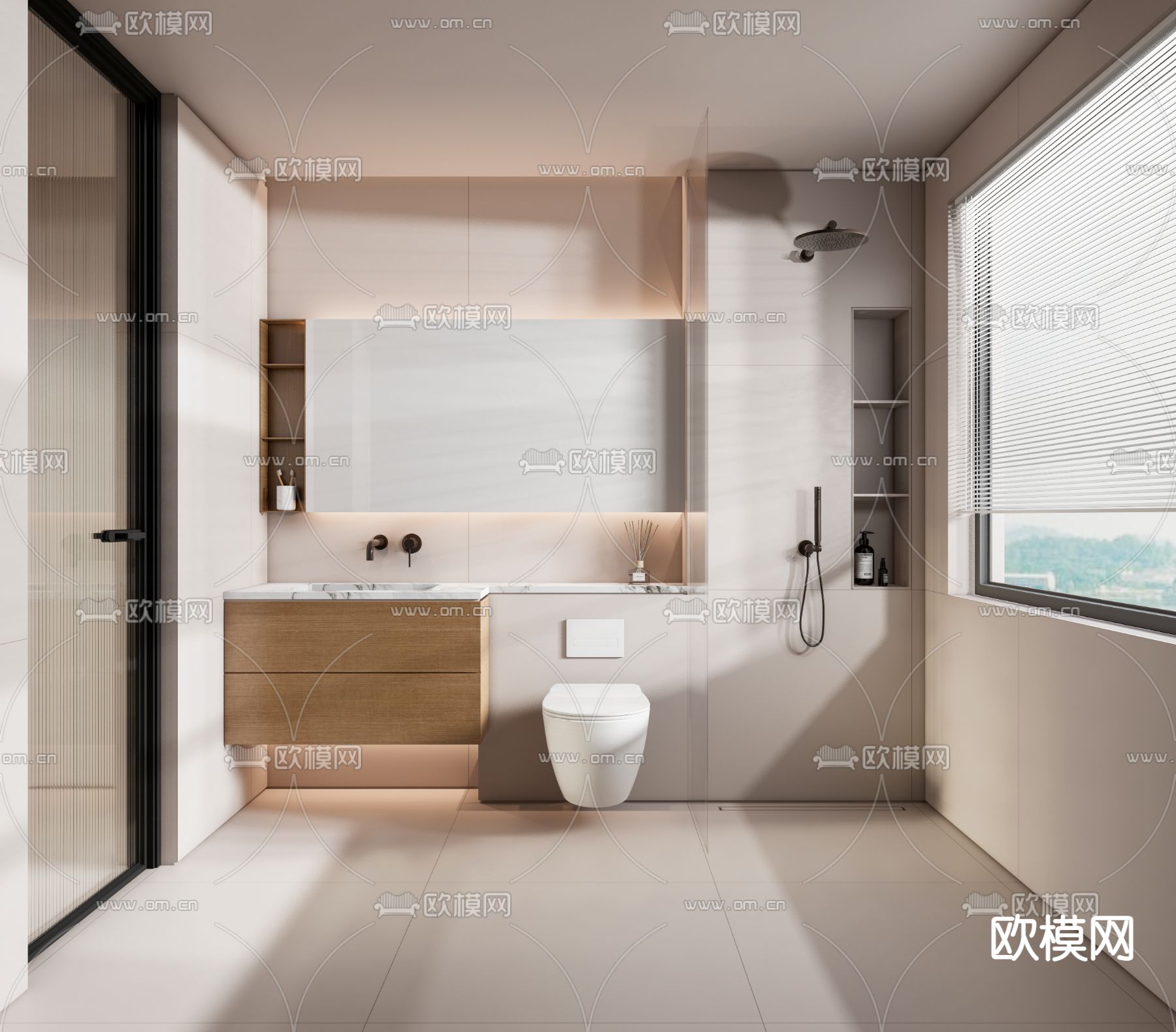 现代卫生间su模型下载（渲染图1）