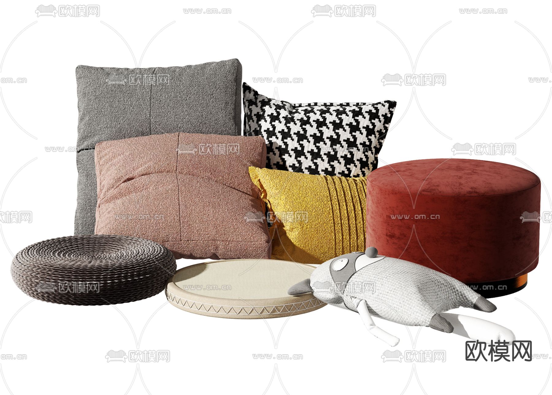 现代布艺抱枕3d模型下载