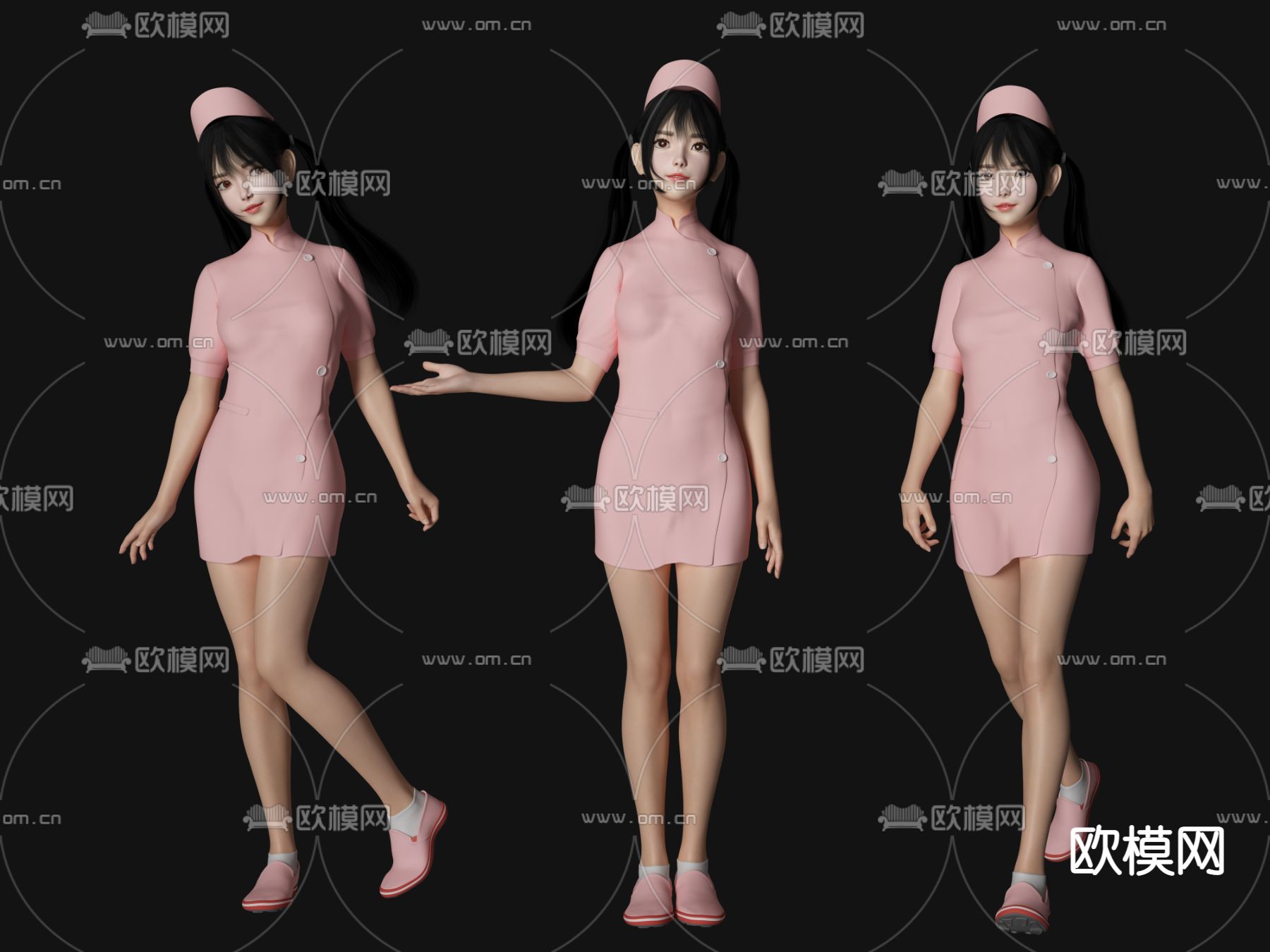 现代护士美女人物3d模型