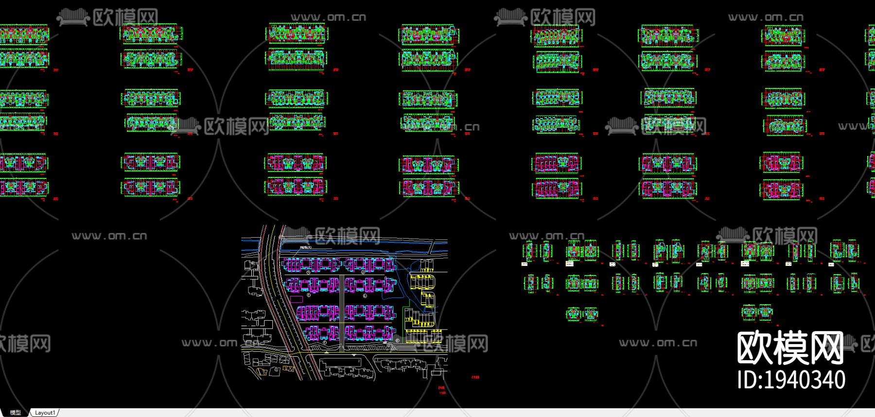 某小区叠加别墅平面图下载（渲染图2）